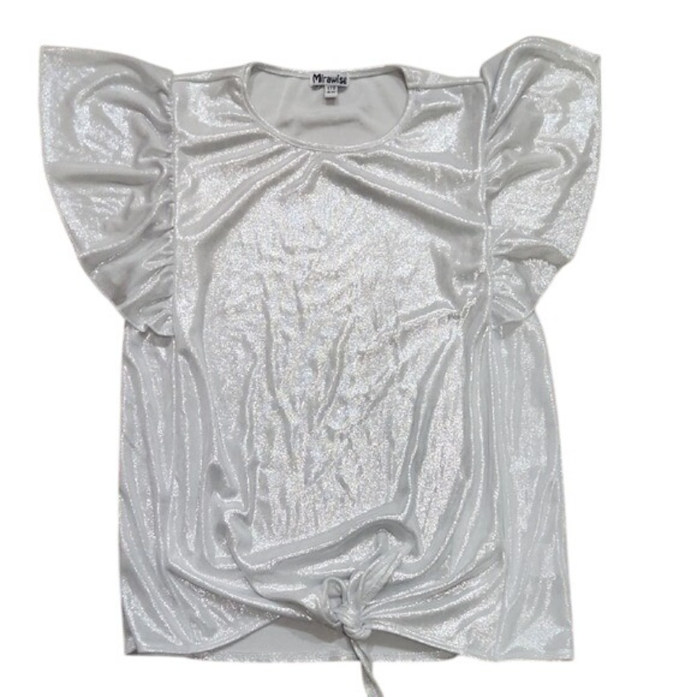 Mirawise Girls Flutter Sleeve Silver Shiny Glamoratti Girly Happy Top Size 14